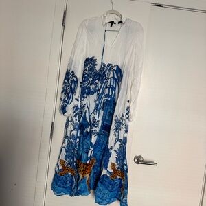 Desigual Long Sleeve Dress with Blue and White Design